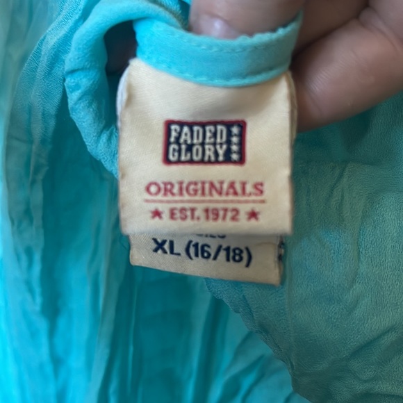 Faded Glory Turquoise Crinkled Crepe 3/4 Sleeve Copper Decor Shirt - Picture 5 of 7